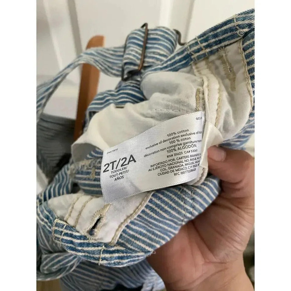 Vintage Oshkosh Baby Vestbak Striped Blue White Denim Overalls Size 2T - Picture 6 of 6